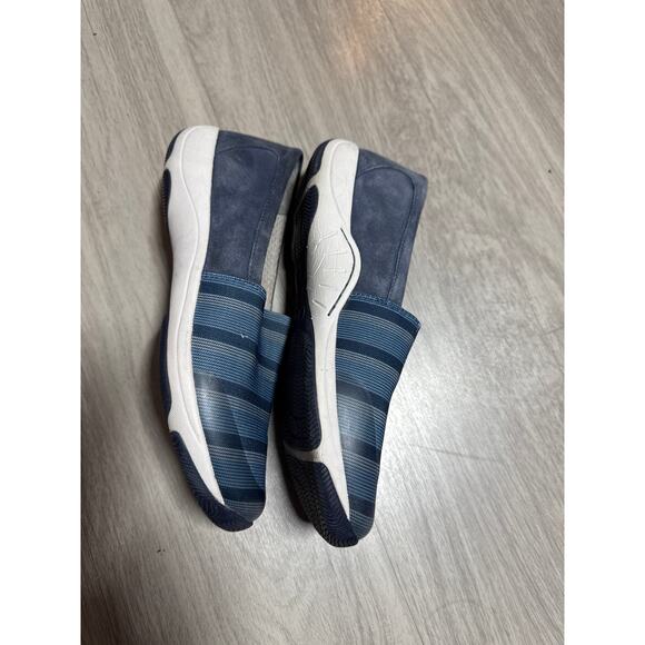 Dansko Women’s Harriet Blue Stripe Suede Canvas Slip On Shoe Sneaker Sz 38(US 7) - Picture 9 of 10